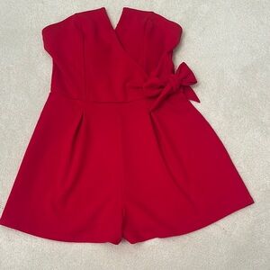 Elegant Red Romper with Bow Detail